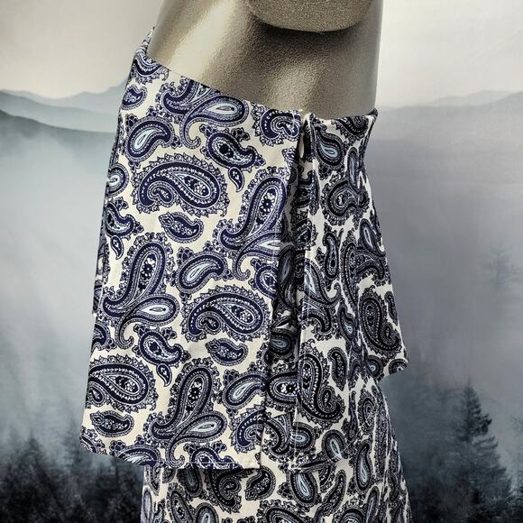 Banana Republic One Shoulder Asymmetrical Blue Paisley Dress | Women's 8 - Picture 7 of 10